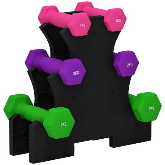 2 x 1kg, 2 x 2kg, 2 x 3kg Dumbbells Set with Dumbbell Rack, Hand Weights for Home Gym Training | SPORTNOW-0